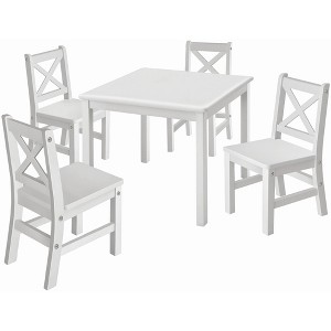 eHemco Solid Hard Wood Kids Table and Chair Set (4 Chairs Included), 5 Piece Set - 1 of 4