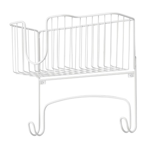 Holds mDesign Wall Mount Metal Ironing Board Holder with Small Storage Basket 