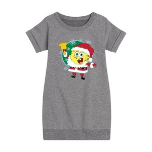 - SpongeBob SquarePants - Santa Spongebob Graphic Short Sleeve Fleece Dress - 1 of 4