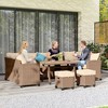 6 Piece Patio Furniture Set, PE Wicker Outdoor Furniture Conversation Set with 3 Sofas, 2 Ottomans and Slatted WPC Top Dining Table - 2 of 4