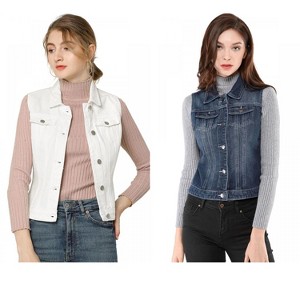 INSPIRE CHIC Women's Buttoned Washed Denim Vest with Faux Chest Flap Pockets 2 Packs - 1 of 4