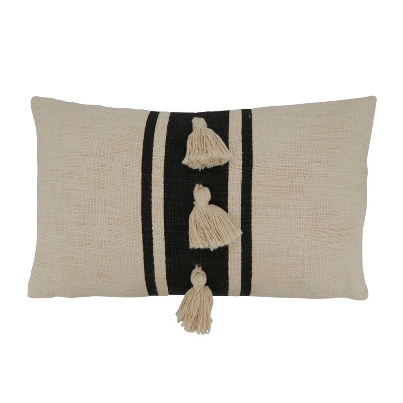 Saro Lifestyle Saro Lifestyle Striped Tassel Design Throw Pillow Cover, 1 of 3