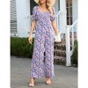 Whizmax Women's Summer Smocked Jumpsuits Casual Square Neck Short Sleeve High Waist Wide Leg Rompers with Pockets - 4 of 4