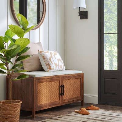 Warwick Storage Entryway Bench with Woven Doors Brown - Threshold™