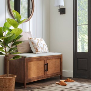 Warwick Storage Entryway Bench with Woven Doors Brown - Threshold™ - 1 of 4