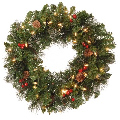 20" Prelit Crestwood Spruce Christmas Wreath Clear Lights - National Tree Company