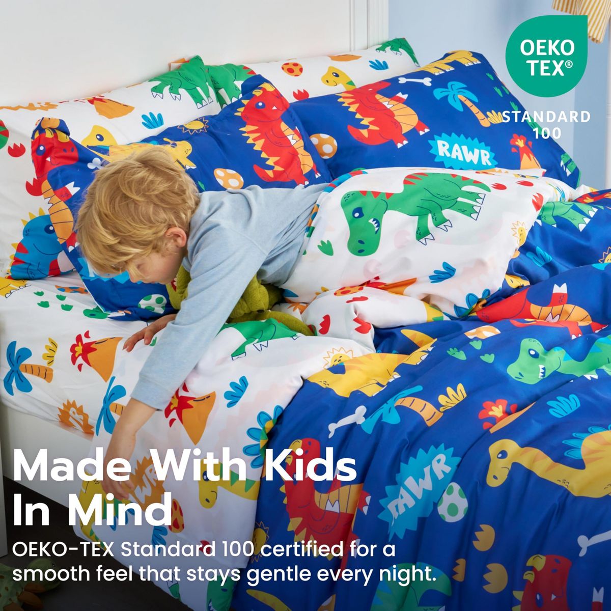 Joyfy Kids Full Comforter Set for Toddler Teen Boys Cute Dinosaur Bedding Set Super Soft Microfiber Bed in a Bag with Comforter Sheet Pillowcase Sham - thumbnail 4
