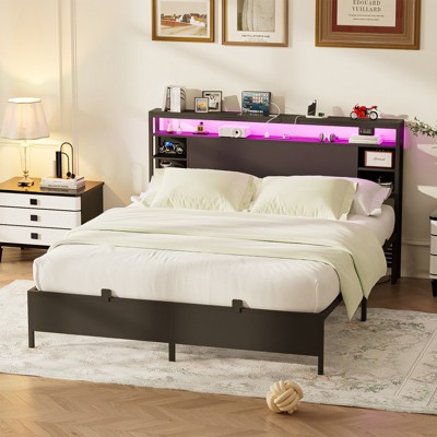 Aheaplus Bed Frame with Charging Station and RGB LED Lights