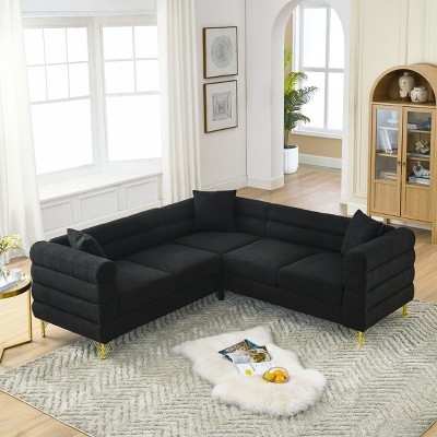 81.5" L-Shaped Oversized Corner Sofa,Modern Teddy Upholstery 5-Seater Sectional Couch for Living Room Apartment-Baofuwish