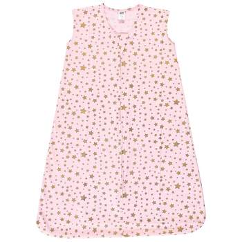 Hudson Baby Infant Girl Cotton Sleeveless Wearable Sleeping Bag, Sack, Blanket, Gold Pink Star