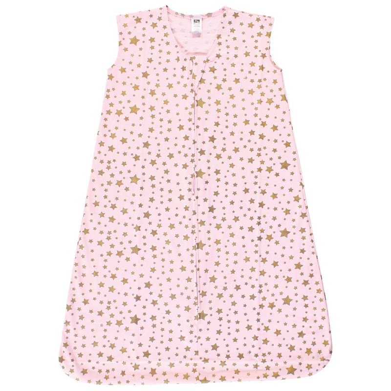 Hudson Baby Infant Girl Cotton Sleeveless Wearable Sleeping Bag, Sack, Blanket, Gold Pink Star, 1 of 4