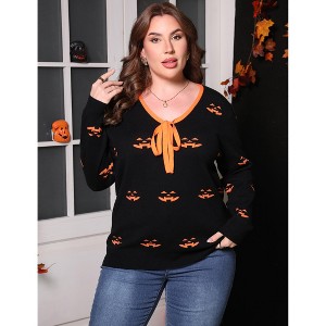 Clearlove Women's Plus-Size Halloween-Inspired Knit Top Textured Long Sleeve Sweater - 1 of 4