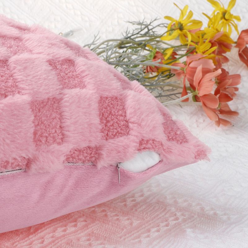 Unique Bargains Decorative Faux Fur Soft Cozy Plush Plaid Decorative Throw Pillow Covers 2 Pcs, 4 of 7