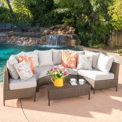 Outdoor Sofa Set, Rattan Sofa Lounger With Cushions, Waterproof Cushions, Conversation Sofa with Tables-Coolbibila