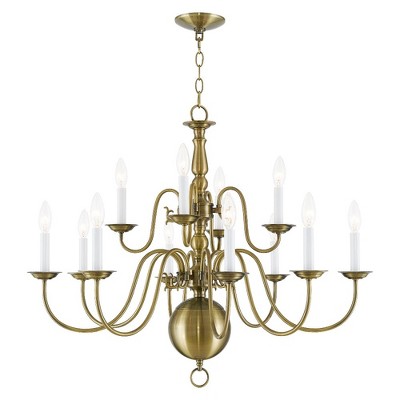 Livex Lighting Williamsburgh 12 - Light Chandelier in  Antique Brass