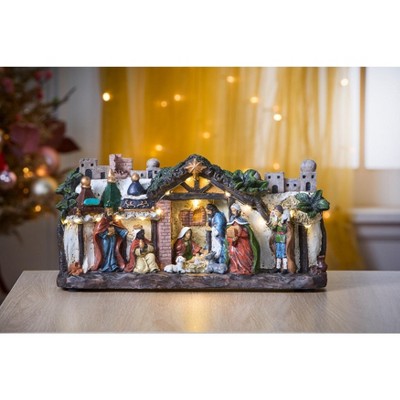 BrylaneHome 13"L Pre-Lit Nativity Scene