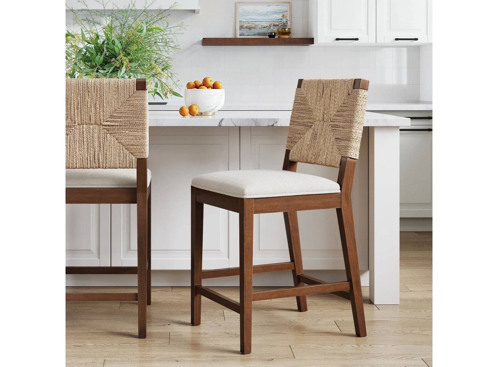 Nathan James Boucle & Seagrass Counter Height Bar Stool Dark Brown
