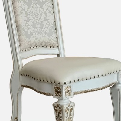 23" Vendome Dining Chair PU, Antique Pearl Finish, Floral Motif - Acme Furniture