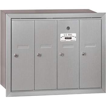 Salsbury Industries Vertical Mailbox (Includes Master Commercial Lock) - 4 Doors - Aluminum - Recessed Mounted - Private Access