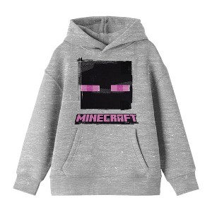 Minecraft Enderman Face Long Sleeve Athletic Heather Youth Hooded Sweatshirt - 1 of 3