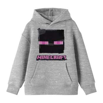 Minecraft Enderman Face Long Sleeve Athletic Heather Youth Hooded Sweatshirt