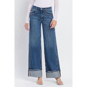 Women's High Rise Cuffed Panel Baggy Wide Jeans - VERVET BY FLYING MONKEY - 1 of 4