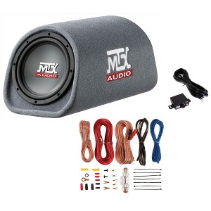 MTX AUDIO RT8PT 8" 240W Enclosure Amplified Vented Tube Box Car Loaded Subwoofer & Soundstorm AKS8 8 Gauge Car Amplifier Amp Complete Wiring Kit - 1 of 4