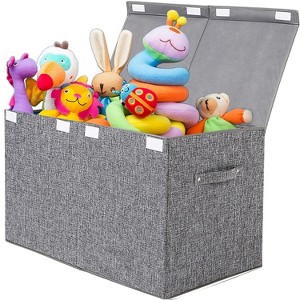 Aoibox Large Toy Storage Chest with Lid Collapsible Sturdy Organizer Box Linen Gray for Kids Nursery Playroom 25x13x16 - 1 of 4