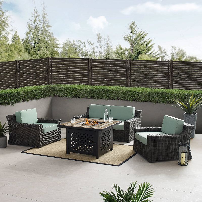Beaufort 4 Pc Outdoor Wicker Conversation Set - Love seat and 2 Chairs with Fire Table Mist/Brown - Crosley, 5 of 11