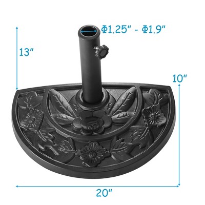Black Ornate Concrete Half Round Umbrella Base, 20 Inch