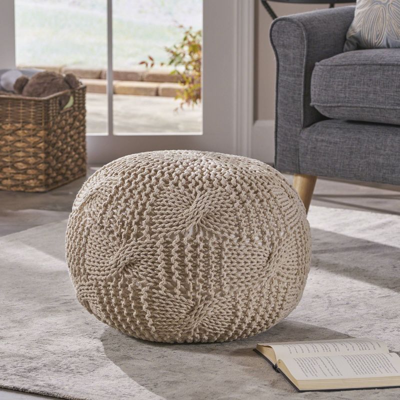 Anouk Knitted Cotton Pouf - Christopher Knight Home, 3 of 9