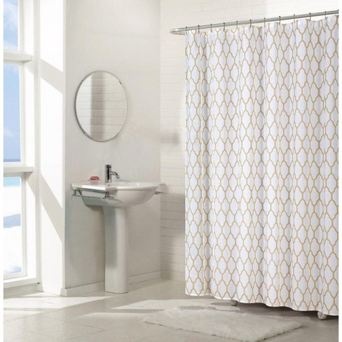 Kate Aurora Aria Gold & White Shagreen Geometric Design Textured Fabric Shower Curtain - Standard Size - image 1 of 3