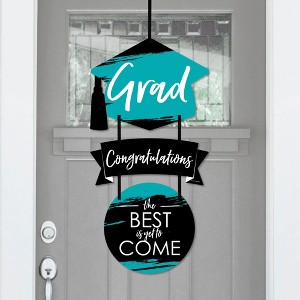Big Dot of Happiness Teal Grad - Best is Yet to Come - Hanging Porch  Turquoise Graduation Party Outdoor Decor - Front Door Decor - 3 Piece Sign - 1 of 4
