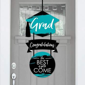 Big Dot of Happiness Teal Grad - Best is Yet to Come - Hanging Porch  Turquoise Graduation Party Outdoor Decor - Front Door Decor - 3 Piece Sign