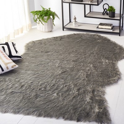 Luxurious Hand-Knotted Gray Faux Sheepskin Rectangular Rug