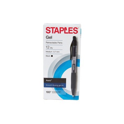 STAPLES AURA GEL RETRACTABLE PENS 0.7MM BLACK 12PK (29195) 2072167