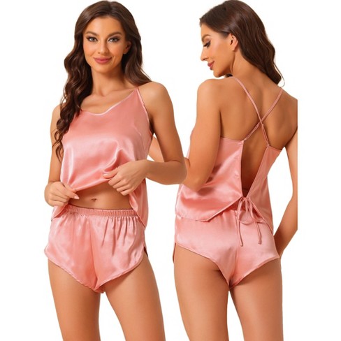 Cheibear Women's Satin Spaghetti Cami Tops Shorts Sleepwear Lounge Sets Hot  Pink Medium : Target