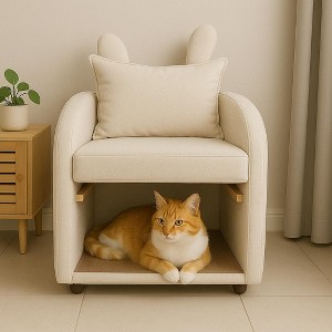 Okak Simple Cute Bunny-Ear Armchair with Built-in Cat & Dog Hideaway,Pet-Friendly Single Sofa Chair for Bedroom,Living Room - 1 of 4