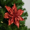 Northlight Artificial Glittered Poinsettia Christmas Floral Pick Clip-On Ornament - 9" - Red - 2 of 4