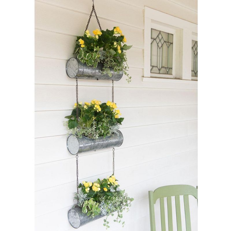 Gardener's Supply Company Galvanized Triple Hanging Planter | 3 Tier Sturdy Metal Rustic Farmhouse Decorative Wall Planters for Indoor & Outdoor, 3 of 8