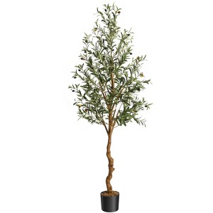 Artificial Olive Tree, Tall Faux Olive Tree with Moss, Artificial Silk Plant, Faux Wood Trunk and Realistic Fruit for Home Office Decor Gift - 1 of 1