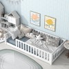MAYEERTY Twin Floor Bed with Fence without Door, Rubber Wood Floor Guardrails White - 2 of 4