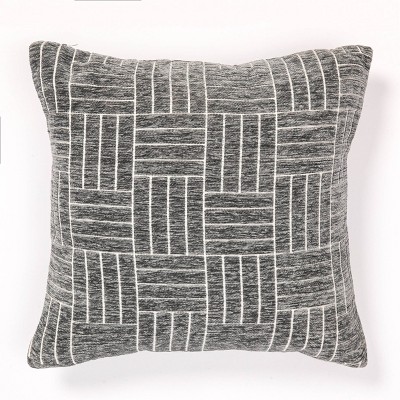 24"x24" Oversized Staggered Striped Chenille Woven Jacquard Square Throw Pillow Charcoal Gray - freshmint