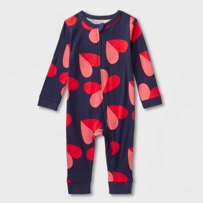 Baby Valentine's Day Hearts Matching Family Footed Pajama - Navy