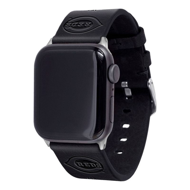 MLB Cincinnati Reds Apple Watch Compatible Leather Band - Black, 1 of 4