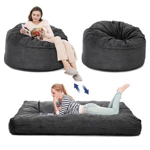 Corduroy Giant Bean Bag Chair Bed, Convertible 2-in-1 Floor Sofa Couch Bed with Washable Cover, Large Beanbag for Adults/Kids, Dark Grey - 1 of 4