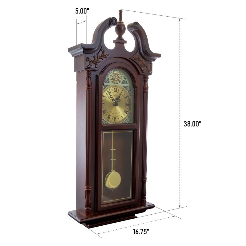 Bedford Clock Collection 38 Inch Chiming Pendulum Wall Clock in Cherry Oak Finish, 2 of 8