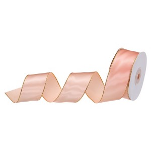 Unique Bargains Double Face Wide Satin Ribbon with Gold Edges for Wedding Bouquet - 1 of 4