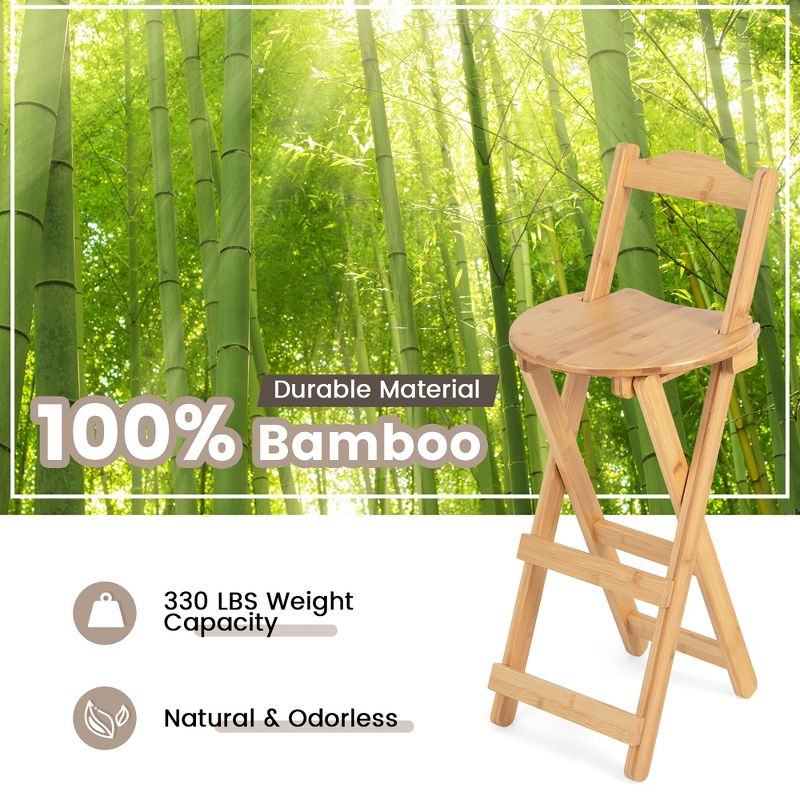 Costway Set of 2 Bamboo Folding Barstools Counter Height Dining Chairs Installation Free, 5 of 9