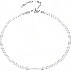 3mm/5mm Herringbone Choker Necklace for Women, 12.5"/15"/18", Stainless Steel/ Flat Snake Chain in Silver/Yellow Gold/Rose Gold/Black - 1 of 4